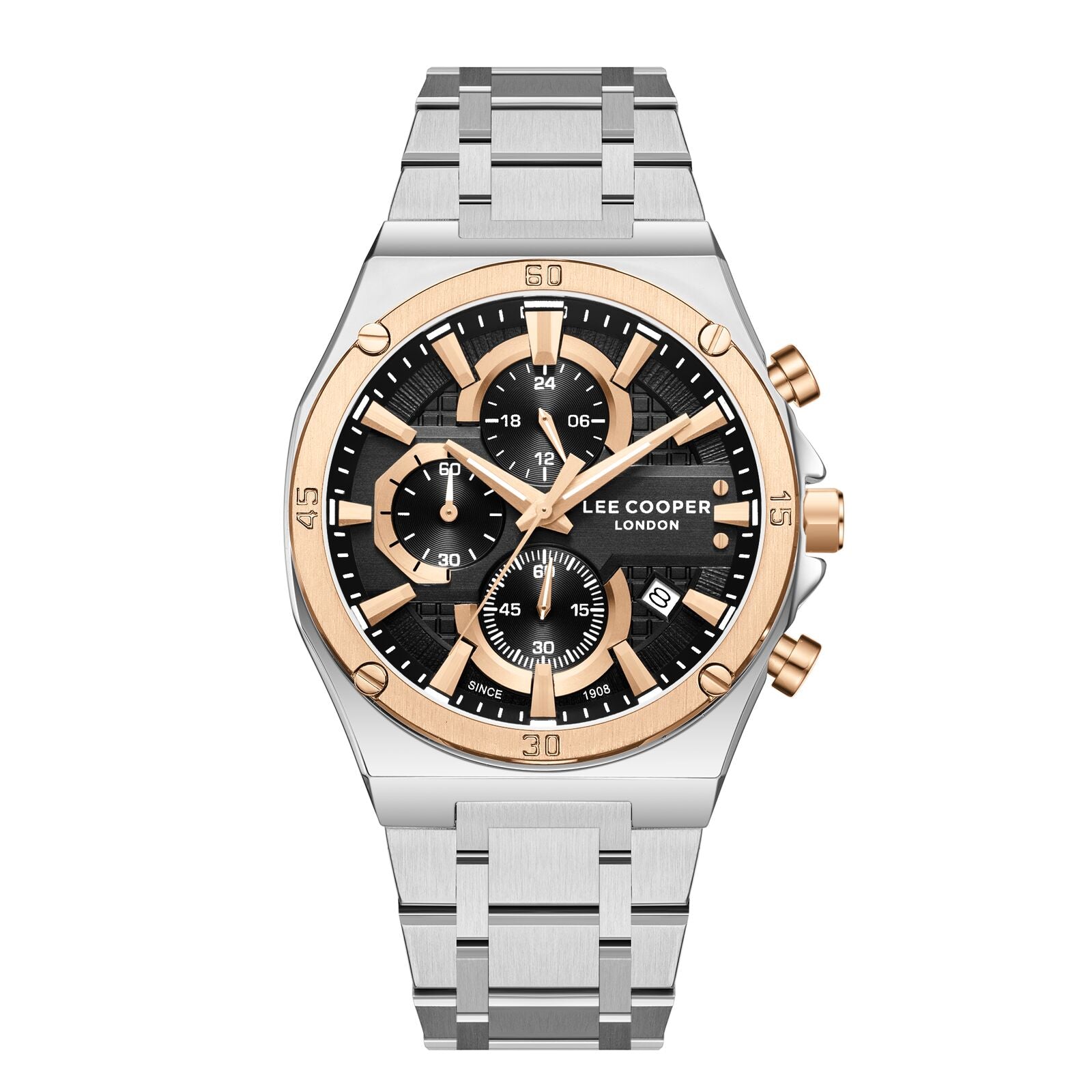 Lee Cooper Men's Watch Analog Black Dial with Silver Stainless Steel Band, LC08171.360