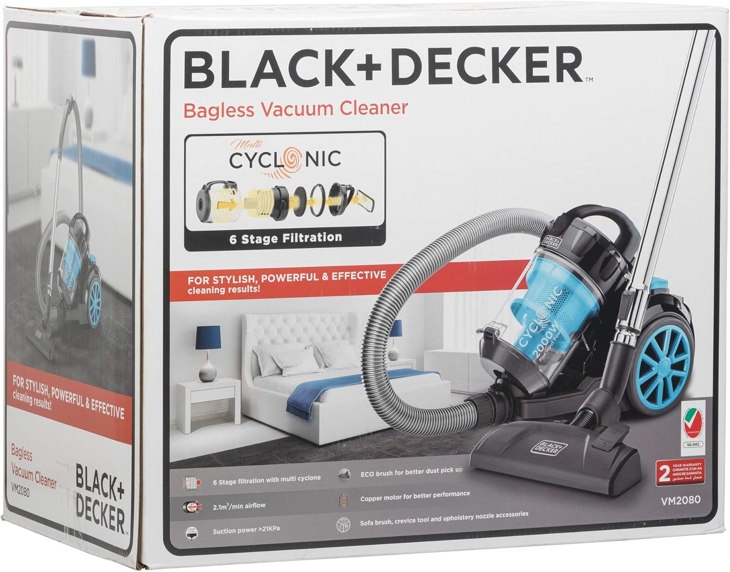 Black+Decker, 2000W Bagless Multi- Cyclonic, Vacuum Cleaner, Blue & Black, VM2080-B5