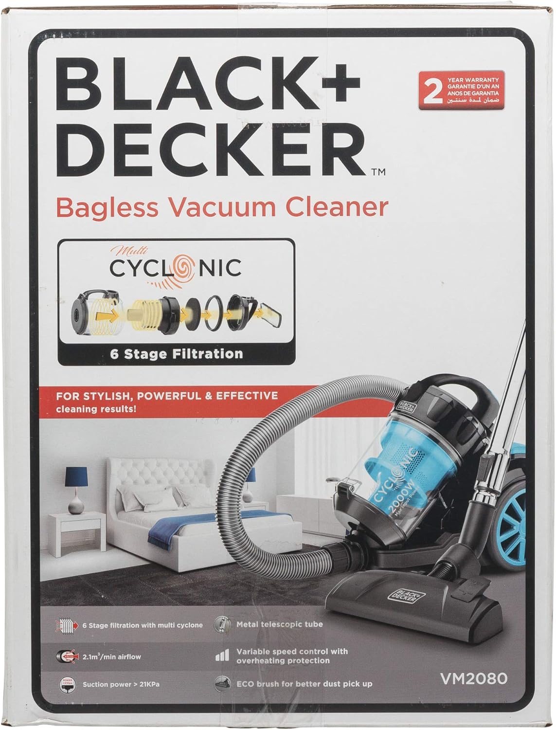 Black+Decker, 2000W Bagless Multi- Cyclonic, Vacuum Cleaner, Blue & Black, VM2080-B5