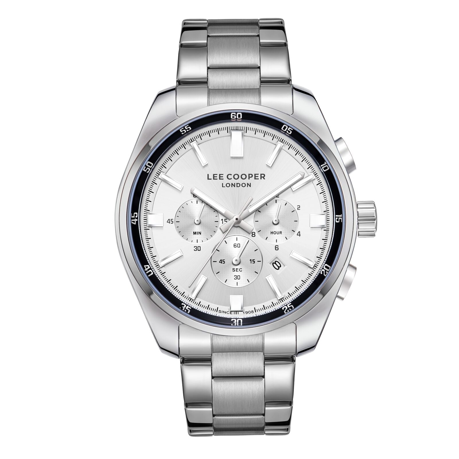 Lee Cooper Men's Watch Analog Silver Dial with Silver Stainless Steel Band, LC07513.330