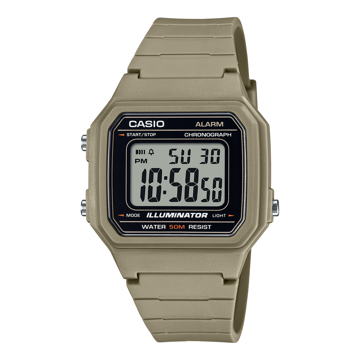 Casio Men's Digital Watch, Beige Dial With Green Resin Band, W-217H-5AVDF | Kewalrams Bahrain