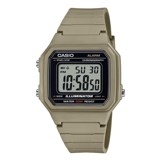Casio Men's Digital Watch, Beige Dial With Green Resin Band, W-217H-5AVDF | Kewalrams Bahrain