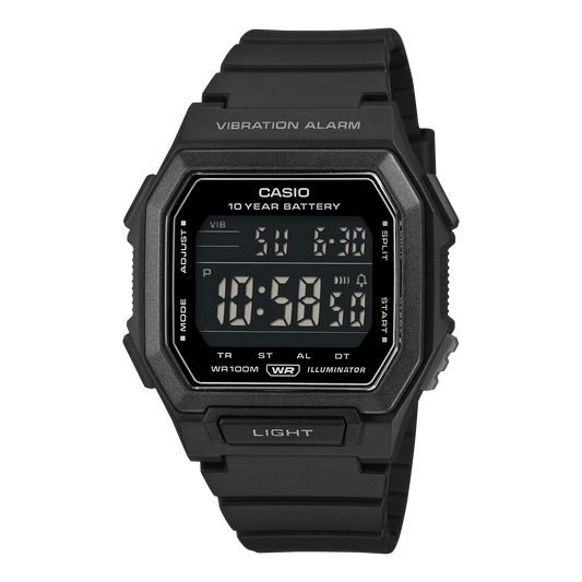 Casio W-738H-1BVDF Men's Digital Watch Black Reverse LCD with Black Resin Strap and Vibration Alarm