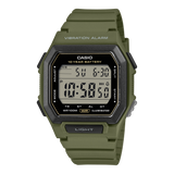 Casio W-738H-3AVDF Men's Digital Watch Grey Dial with Olive Green Resin Strap and Vibration Alarm