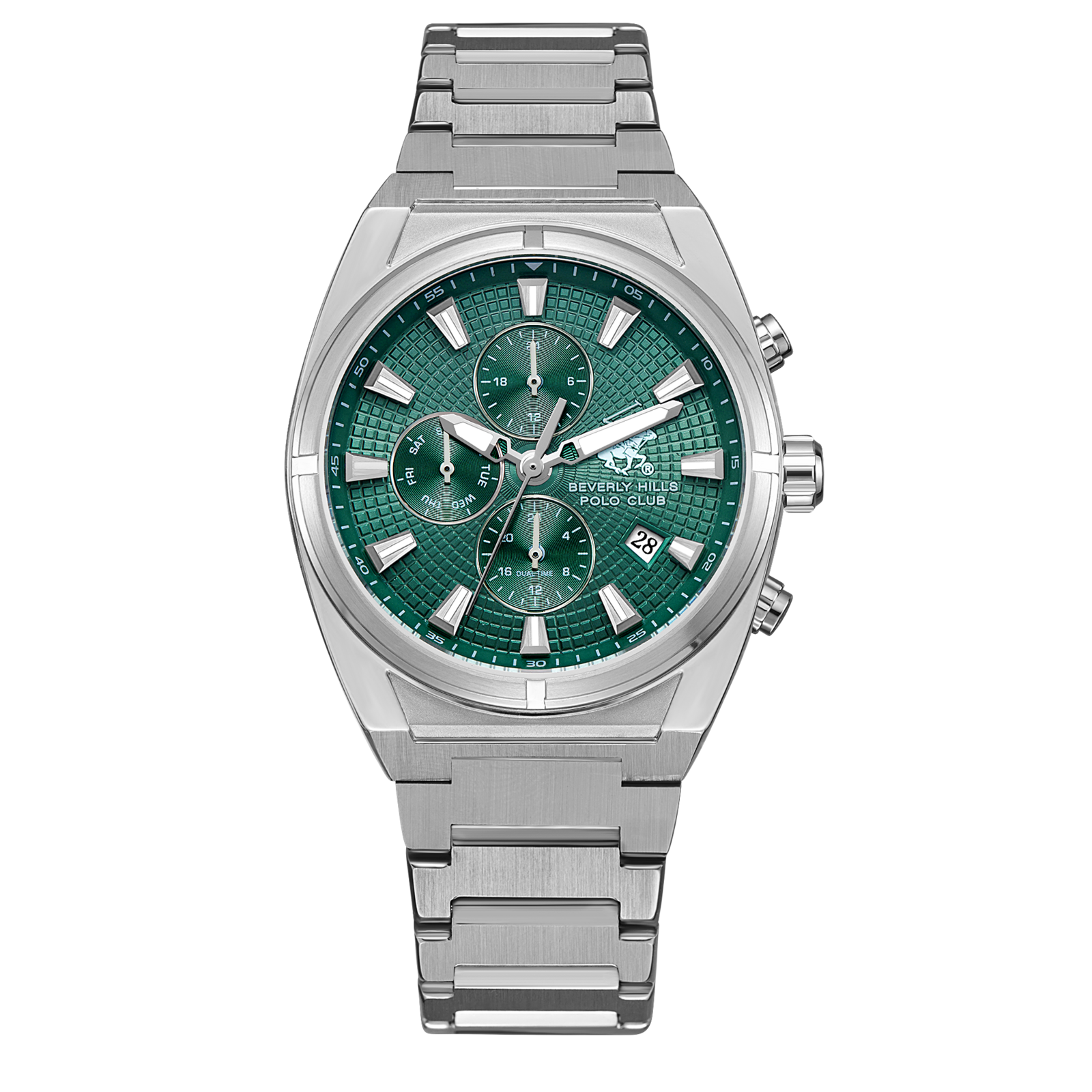 Beverly Hills Polo Club Men's Watch Analog Green Dial with Silver Stainless Steel Band, BP3733X.370