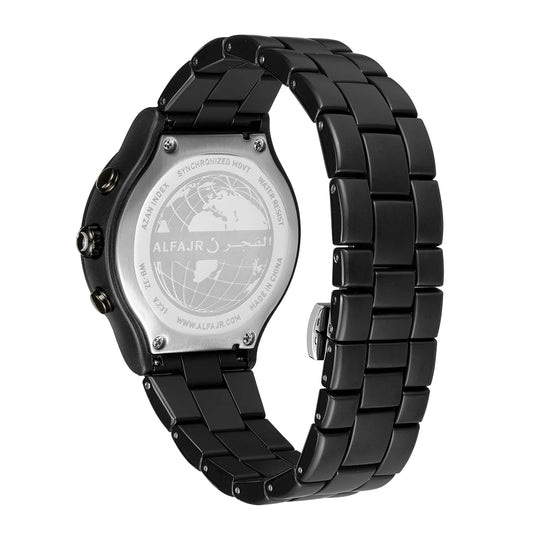 Alfajr Islamic Prayer Men's Analog Watch Black Dial With Black Stainless Steel Band, WB-32BLACK