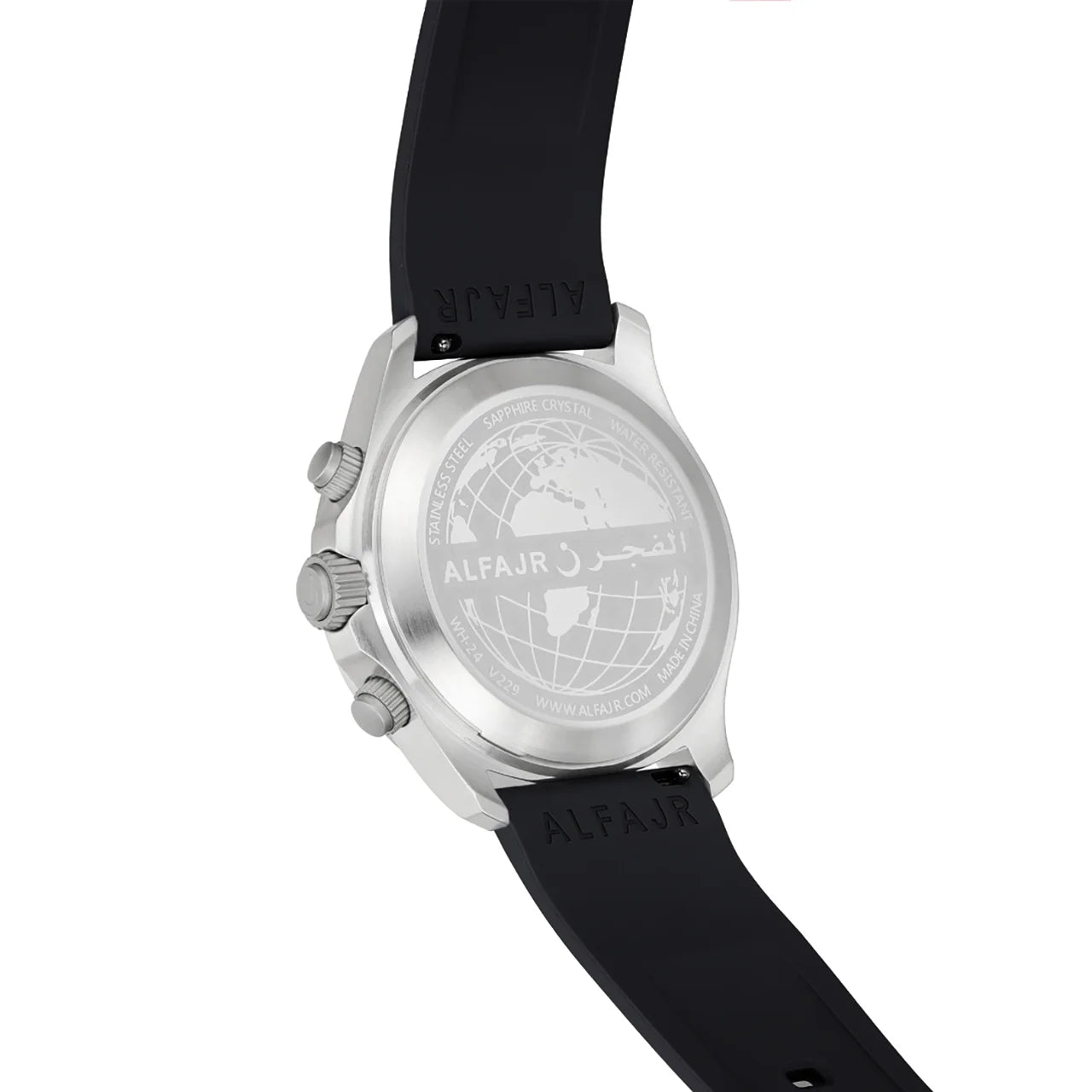 Alfajr Islamic Prayer Mens Watch Ana-Digital Black Dial With Black Rubber Strap, WH-24SILVERRUBBER