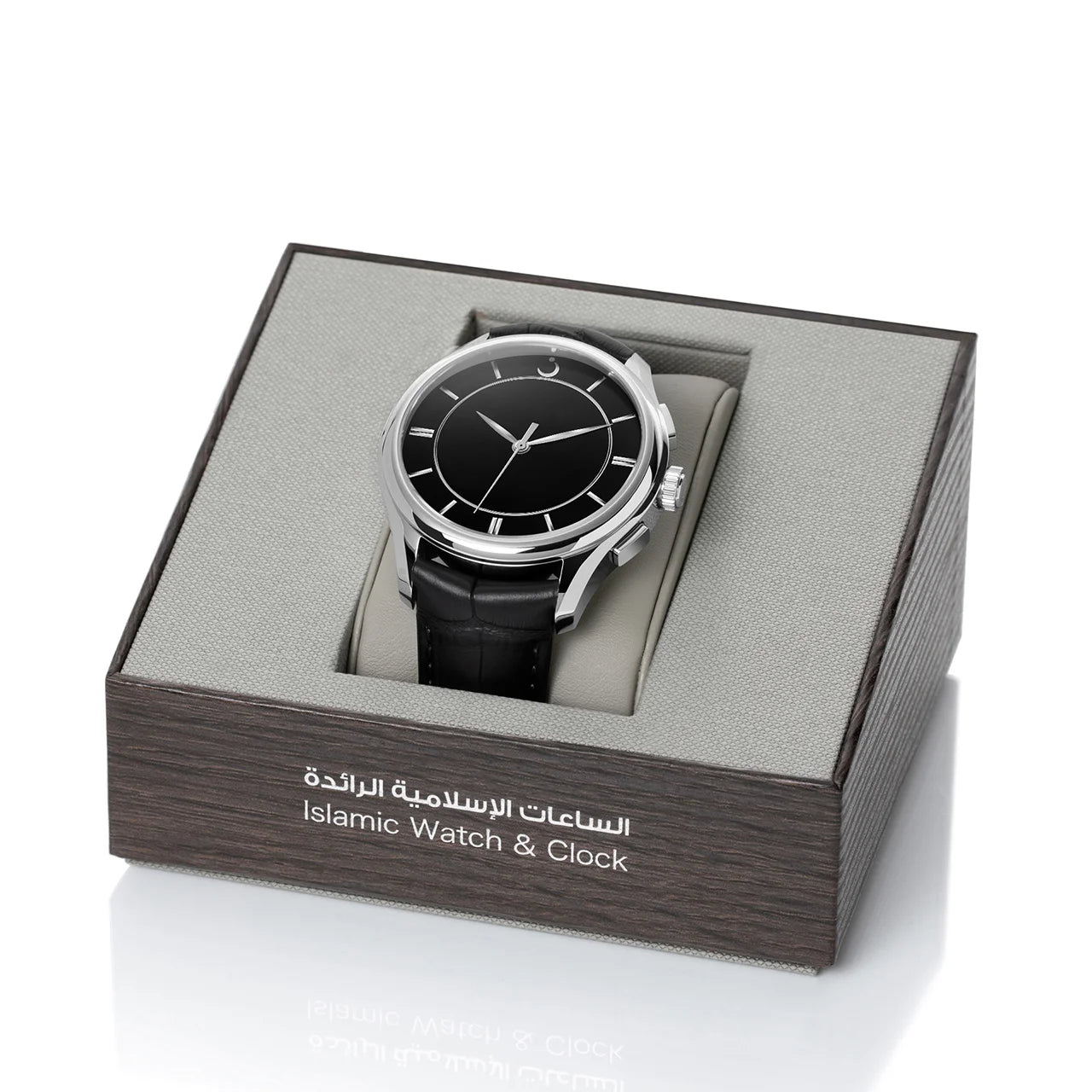Alfajr Islamic Prayer Mens Watch Ana-Digital Black Dial With Black Leather Strap, WW-22LS