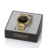 Alfajr Islamic Prayer Mens Watch Ana-Digital Black Dial With Gold Stainless Steel Band, WW-22SG
