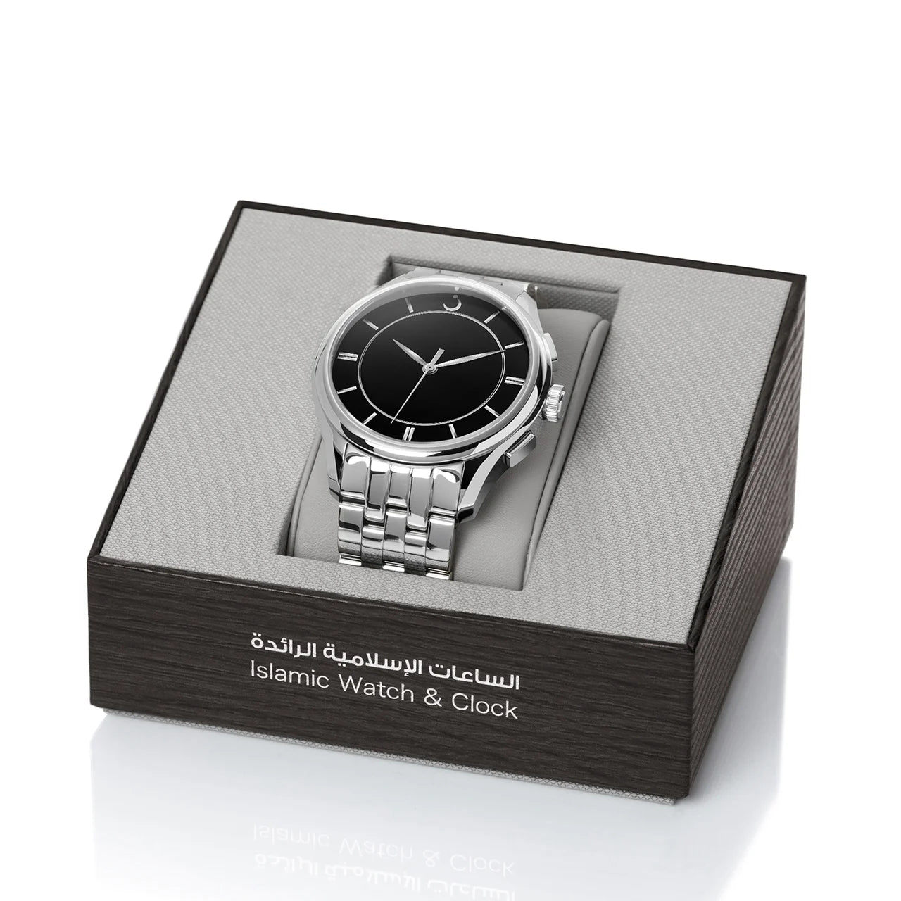 Alfajr Islamic Prayer Mens Watch Ana-Digital Black Dial With Stainless Steel Band, WW-22SS