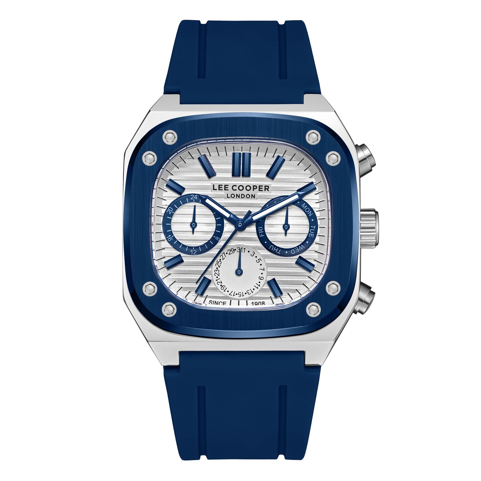 Lee Cooper Men's Watch Analog Silver Dial with Blue Resin Strap, LC08022.339