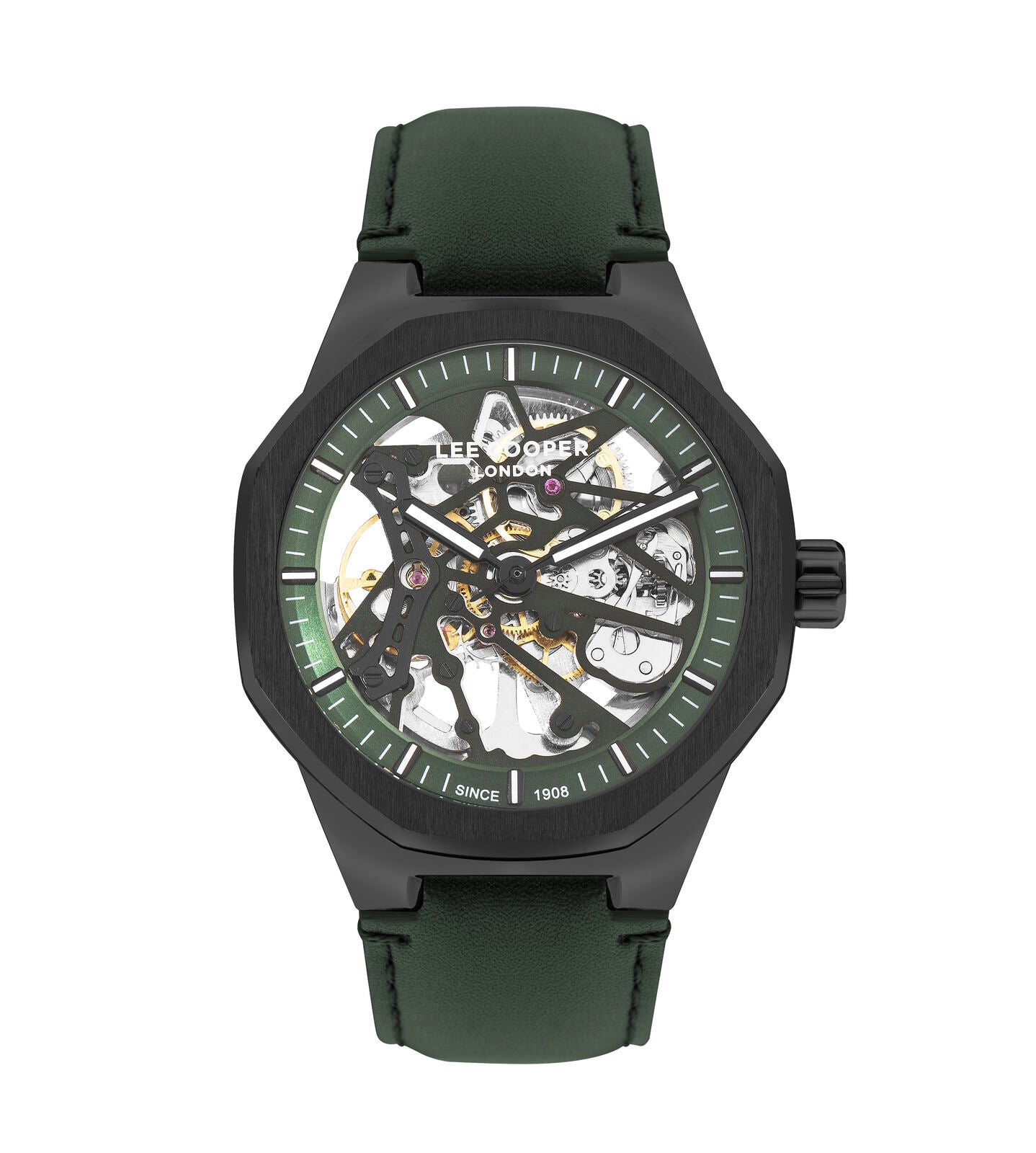 Lee Cooper Men's Watch Analog Dark Green Dial with Green Leather Strap, LC07904.077