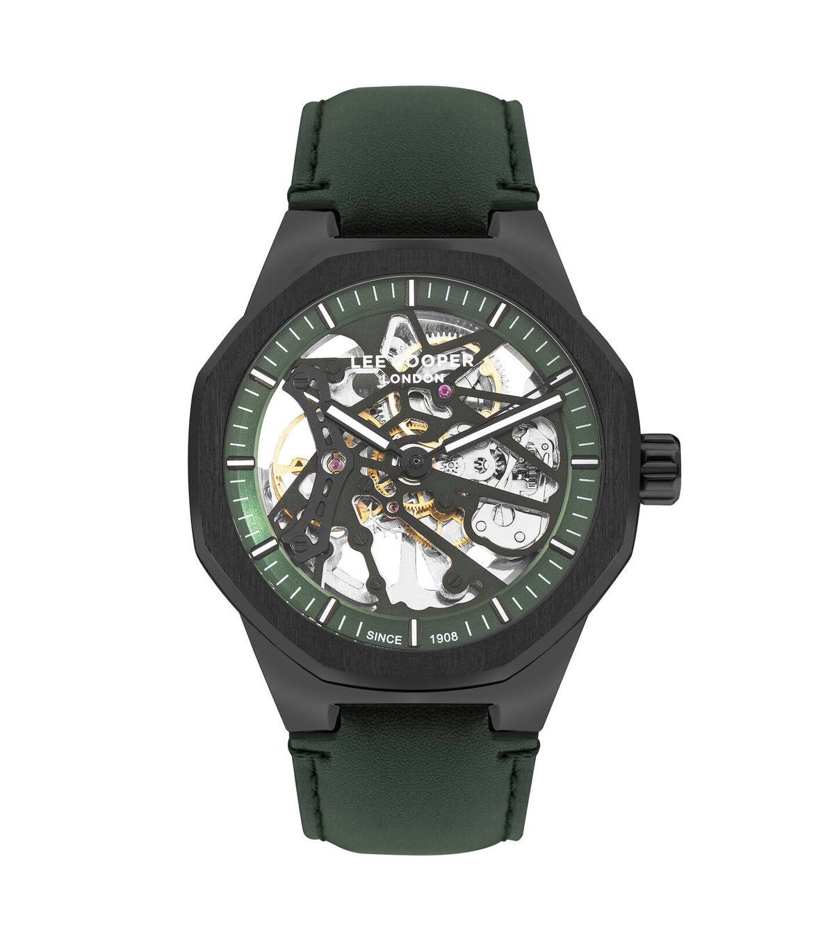 Lee Cooper Men's Watch Analog Dark Green Dial with Green Leather Strap, LC07904.077