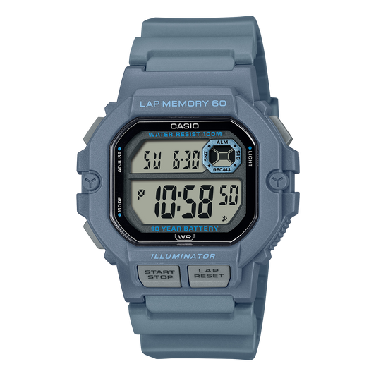Casio men analog watch, blue; black-111 dial with blue resin band, model CS-WS-1400H-2AVDF, Bahrain