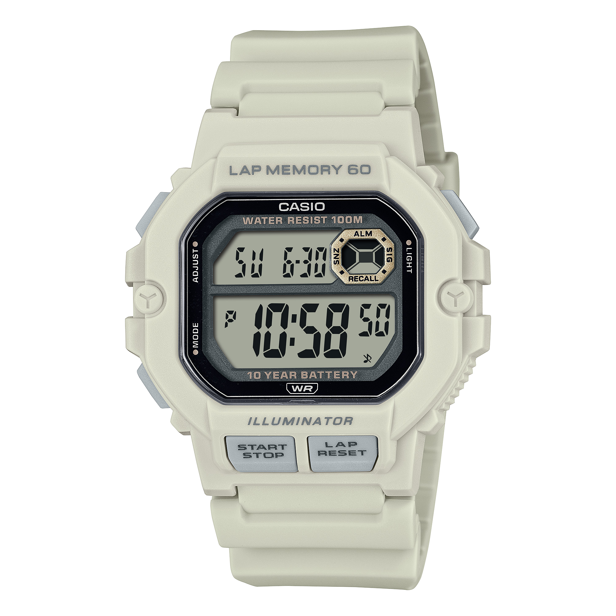 Casio Men's Watch Digital Dial with Beige Resin Band, WS-1400H-8AVDF