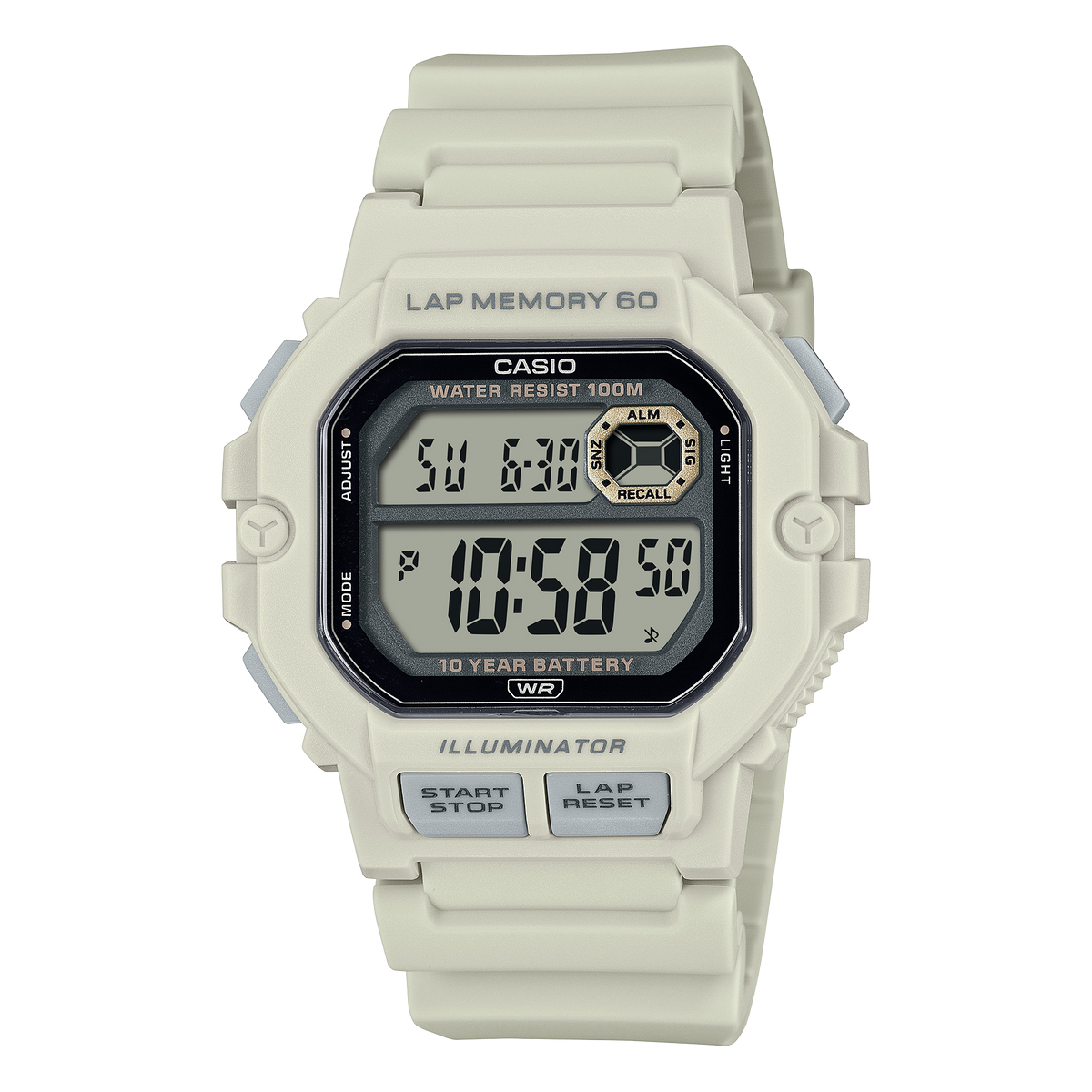 Casio Men's Watch Digital Dial with Beige Resin Band, WS-1400H-8AVDF