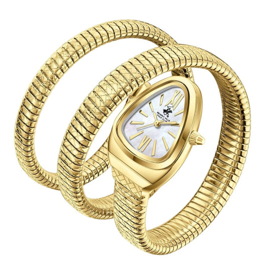 Beverly Hills Polo Club Women's Analog Watch with White Mother of Pearl Dial and Gold Stainless Steel Band, BP3888C.120