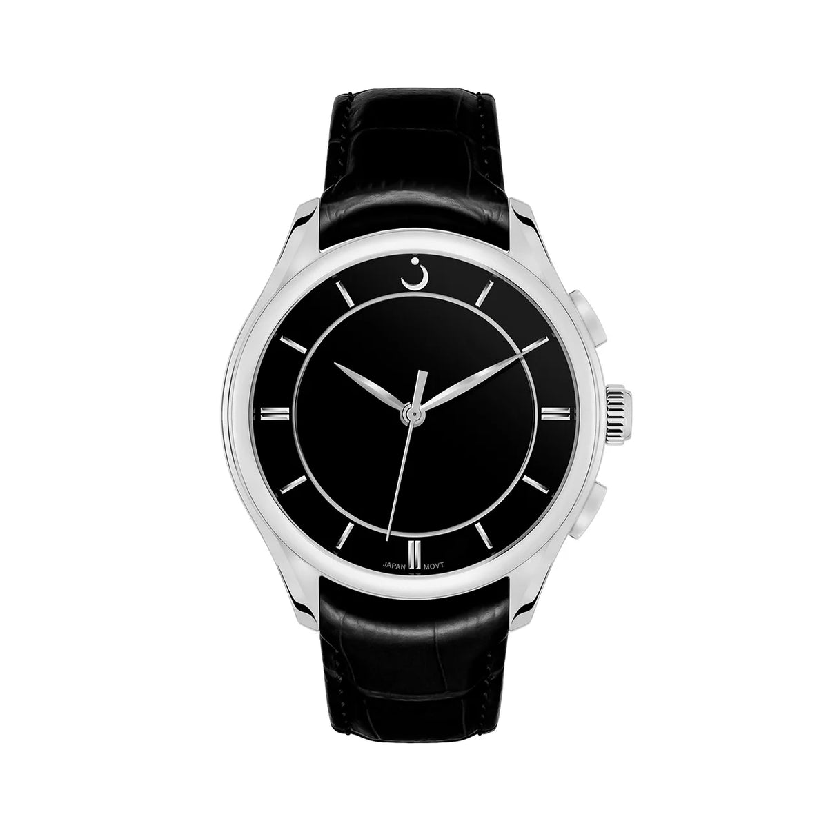 Alfajr Islamic Prayer Mens Watch Ana-Digital Black Dial With Black Leather Strap, WW-22LS