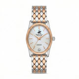 Beverly Hills Polo Club Women's Diamond Accent Analog Watch with White Mother of Pearl Dial and Silver and rose-gold-111 Stainless Steel Band, BP3926X.520