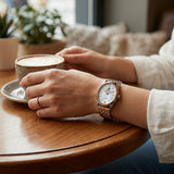 Beverly Hills Polo Club Women's Diamond Accent Analog Watch with White Mother of Pearl Dial and Silver and rose-gold-111 Stainless Steel Band, BP3926X.520
