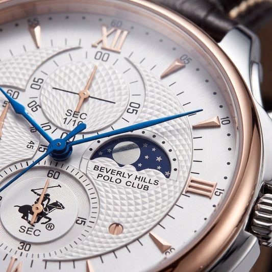 Beverly Hills Polo Club Men's Multifunction Watch with Silver Dial and Dark Brown  Beverly Hills Polo Club Band, BP3893X.532
