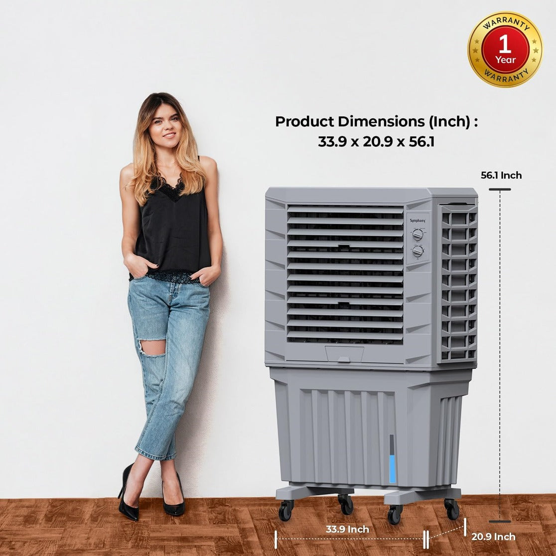Symphony 125 L Air Cooler with 20 Inch Fan , 250W, MOVICOOLMAX125T
