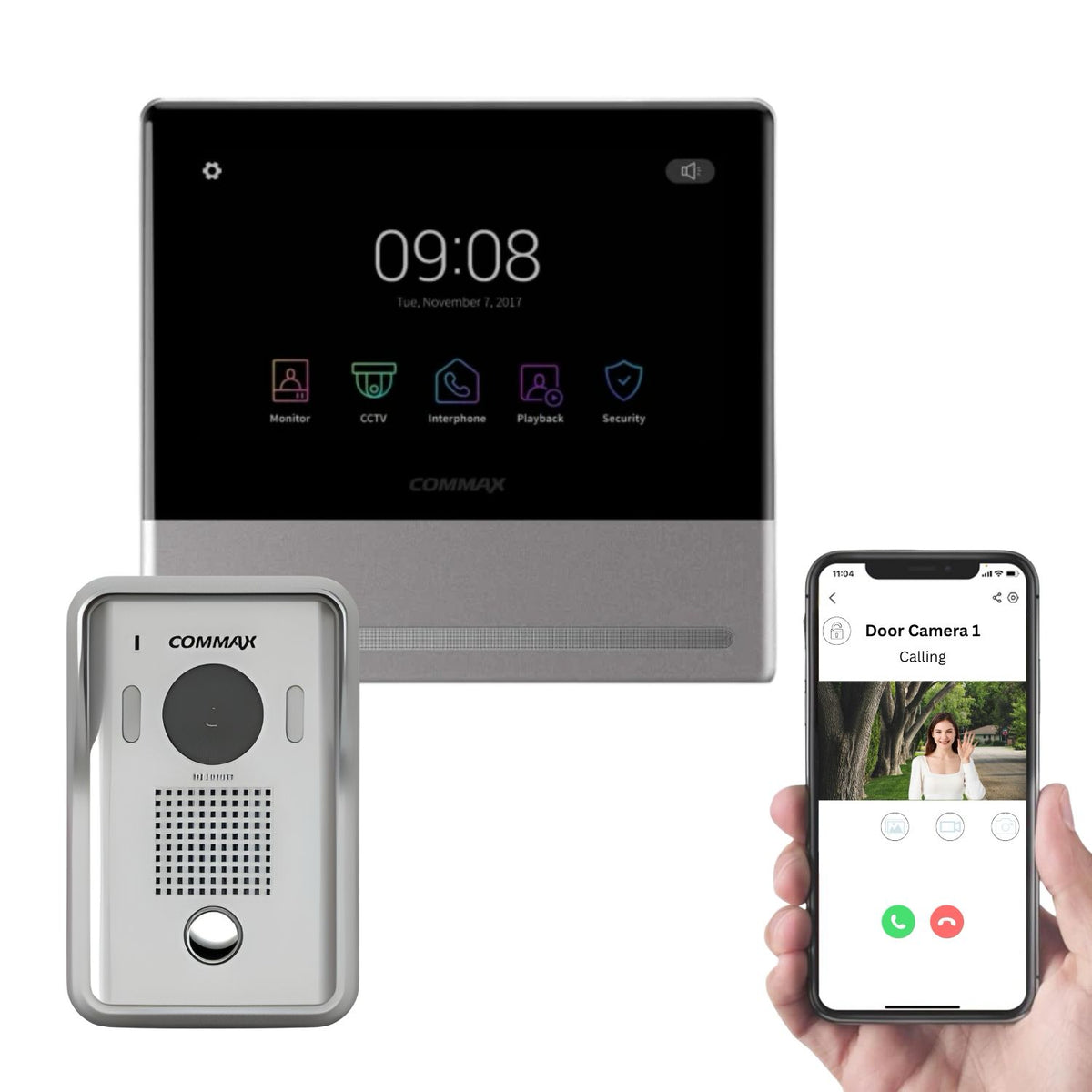 Commax Smart View IP Video Monitor 7" Connectable with PoE Switch + IP Door Bell Camera, CO-CIP-70QPT.CIP-D20YS