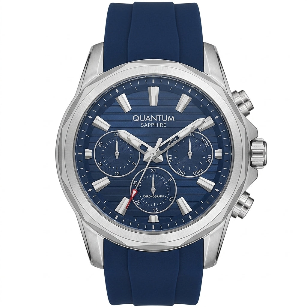 Quantum Men's Chronograph Watch Dark Blue Dial Dark Blue Silicone Band, HNG1281.399
