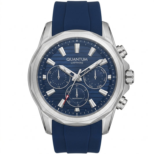 Quantum Men's Chronograph Watch Dark Blue Dial Dark Blue Silicone Band, HNG1281.399