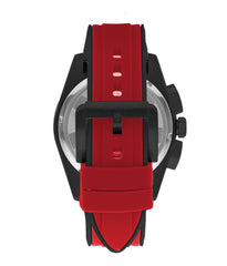 Quantum Men's Chronograph Watch Analog Black Dial with Red Silicone Band, PWG1076.658