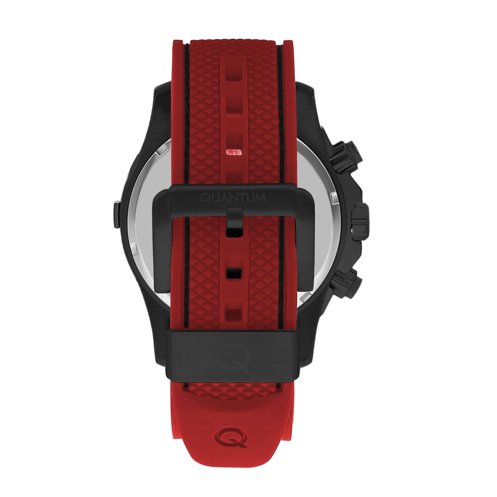 Quantum Men's Chronograph Watch Analog Black Dial with Red Silicone Band, HNG1019.068