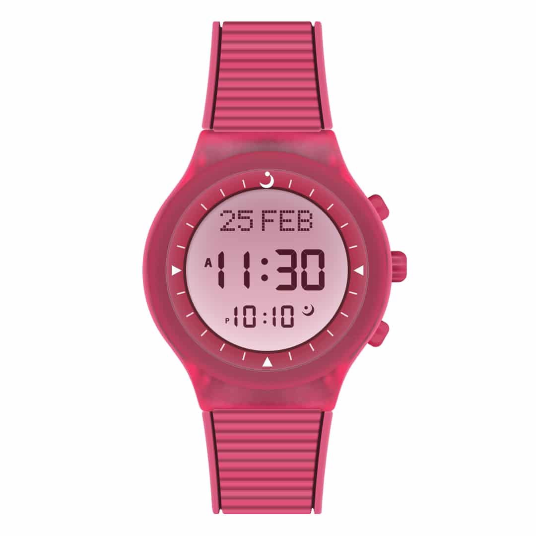 Alfajr Islamic Prayer Unisex Watch Digital With Pink Rubber Strap, WY-16PINK