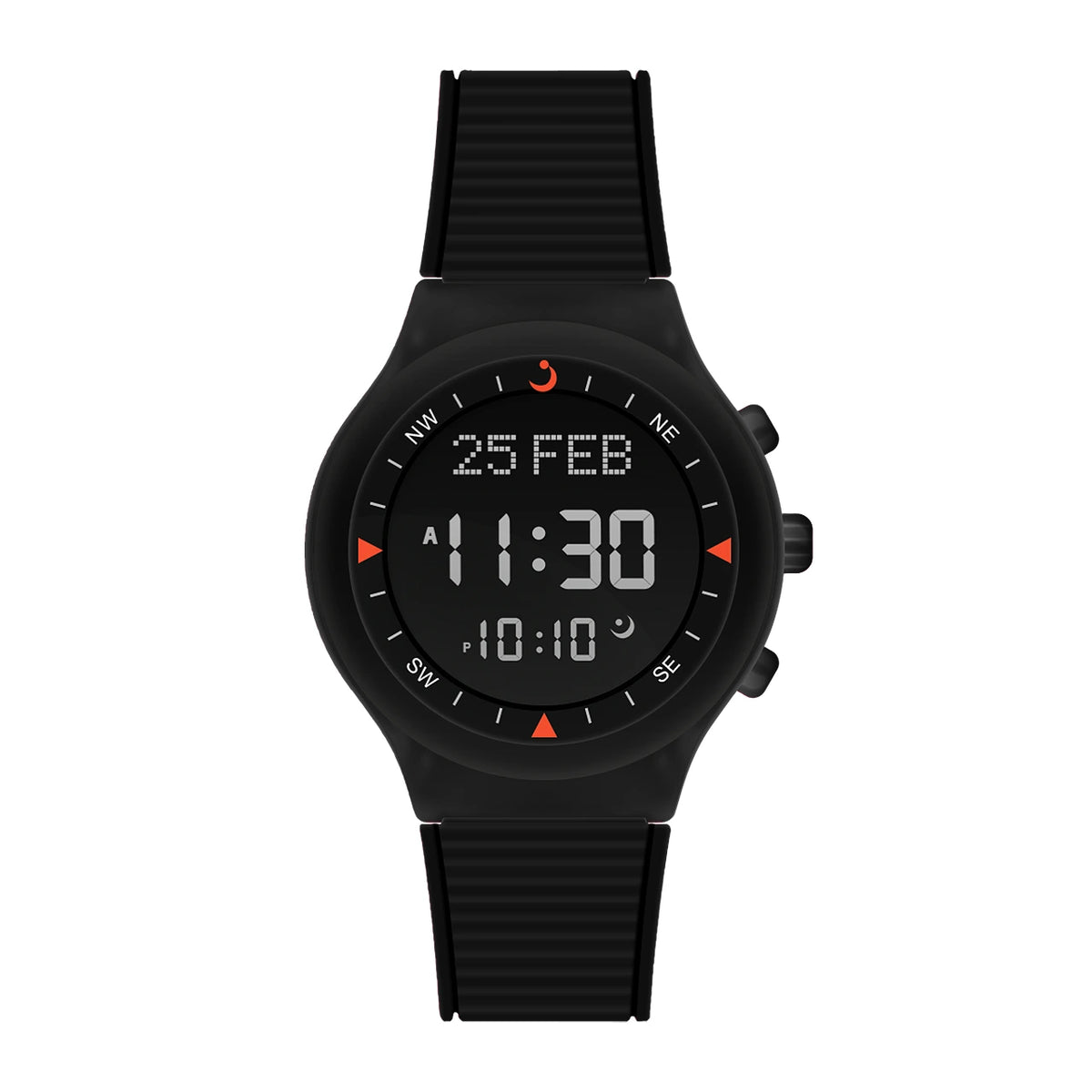Alfajr Islamic Prayer Unisex Watch Digital With Black Rubber Strap, WY-16BLACK