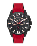 Quantum Men's Chronograph Watch Analog Black Dial with Red Silicone Band, PWG1076.658