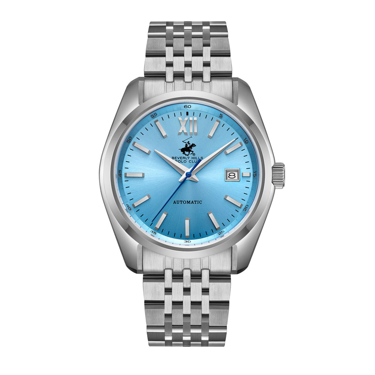 Beverly Hills Polo Club Men's Watch Analog Blue Dial with Silver Stainless Steel Band, BP3697X.300