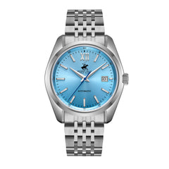 Beverly Hills Polo Club Men's Watch Analog Blue Dial with Silver Stainless Steel Band, BP3697X.300