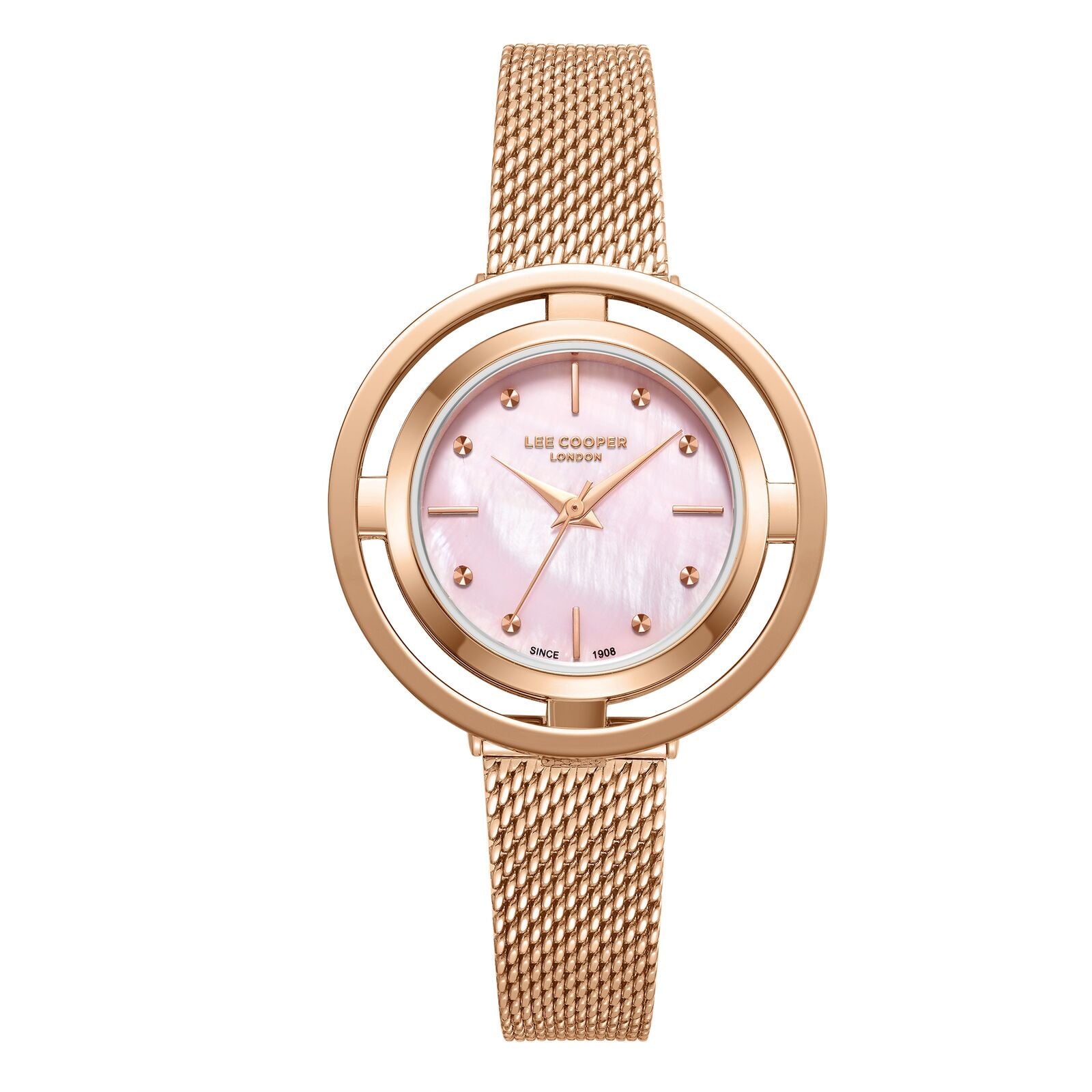 Lee Cooper Women's Watch Analog Mother of Pearl Dial with Rose Gold Mesh Band, LC08052.480