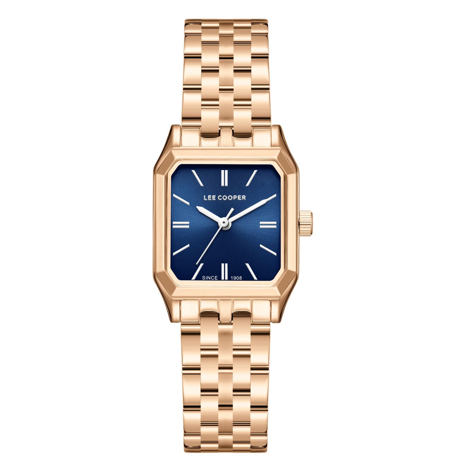 Lee Cooper Women's Watch Analog Blue Dial with Rose Gold Stainless Steel Band, LC08120.490