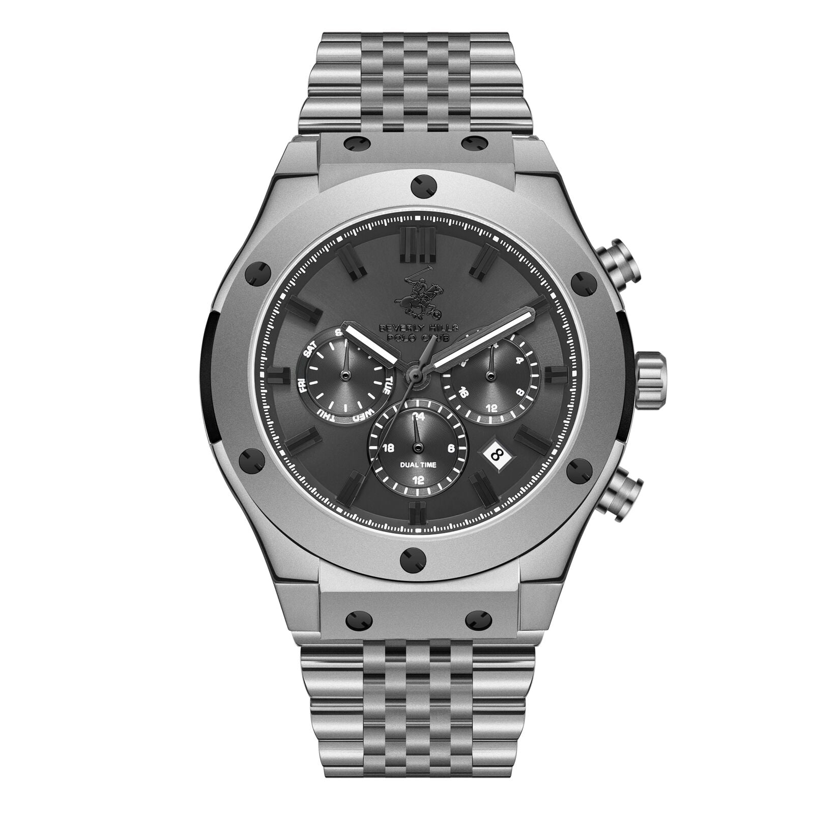 Beverly Hills Polo Club Men's Watch Analog Grey Dial with Grey Stainless Steel Band,  BP3773X.030