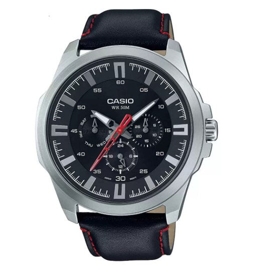 Casio, Men’s Watch Analog, Black Dial Black Leather Band, MTP-SW310L-1AVD