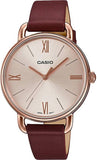 Casio, Womenâ€™s Watch Analog, Rose Gold  Dial Maroon Leather Band, LTP-E414PL-5ADF