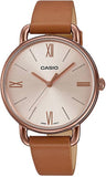 Casio, Women’s Watch Analog, Rose Gold Dial Rose Gold Leather Band, LTP-E414RL-5ADF