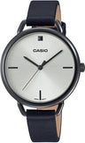 Casio, Women’s Watch Analog, Silver Dial Black Leather Band, LTP-E415GRL-1CD