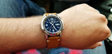 Seiko 21 Jewels Men's Automatic Watch Analog Blue Dial with Silver Stainless Steel Band, SNKE61K