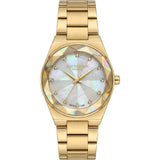 Lee Cooper Women's Analog Watch with White Mother Of Pearl Dial and Gold Stainless Steel Band, LC08378.130