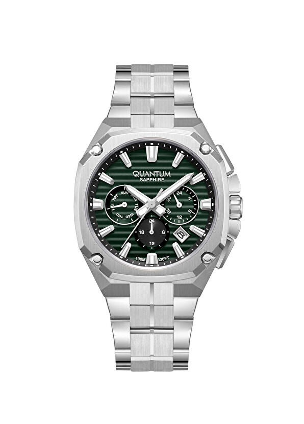 Quantum Men's Chronograph Watch Dark Green Dial Metal Band, ADG1253.370