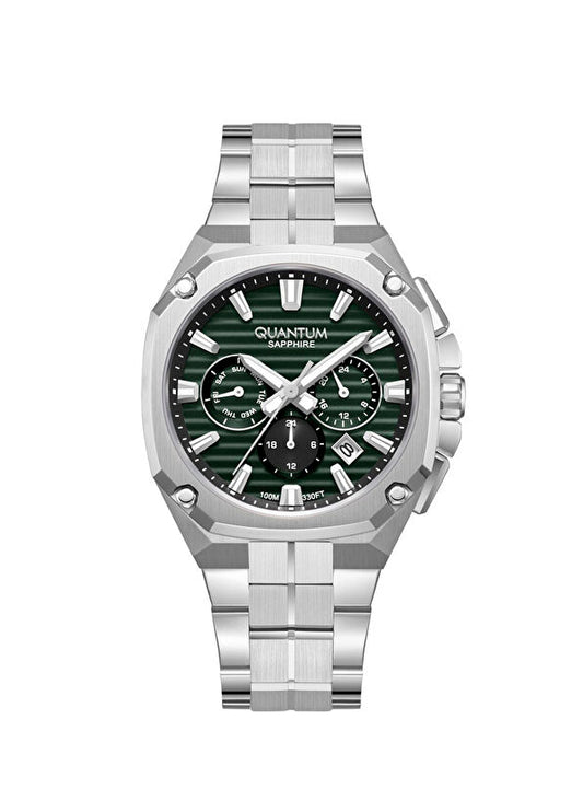 Quantum Men's Chronograph Watch Dark Green Dial Metal Band, ADG1253.370