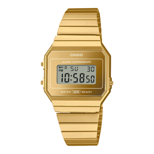 Casio Vintage Unisex Watch Digital Gold Dial With Gold Stainless Steel Band, A700WEVG-9ADF