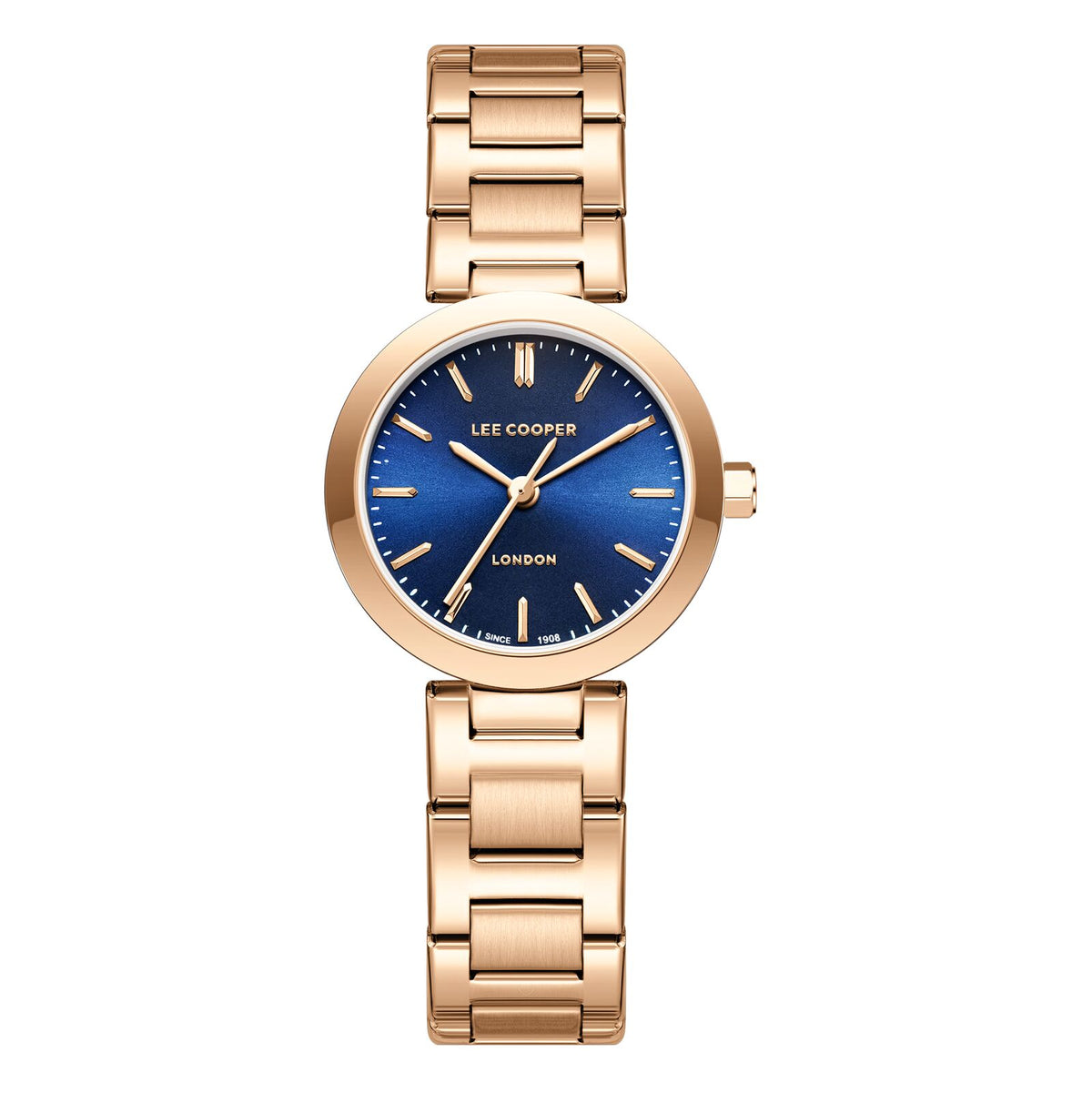 Lee Cooper Women's Watches Analog Blue Dial with Rose Gold Stainless Steel Band, LC08032.490