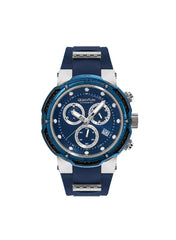 Quantum Men's Chronograph Watch Analog Blue Dial with Blue Silicone Band, HNG1051.399